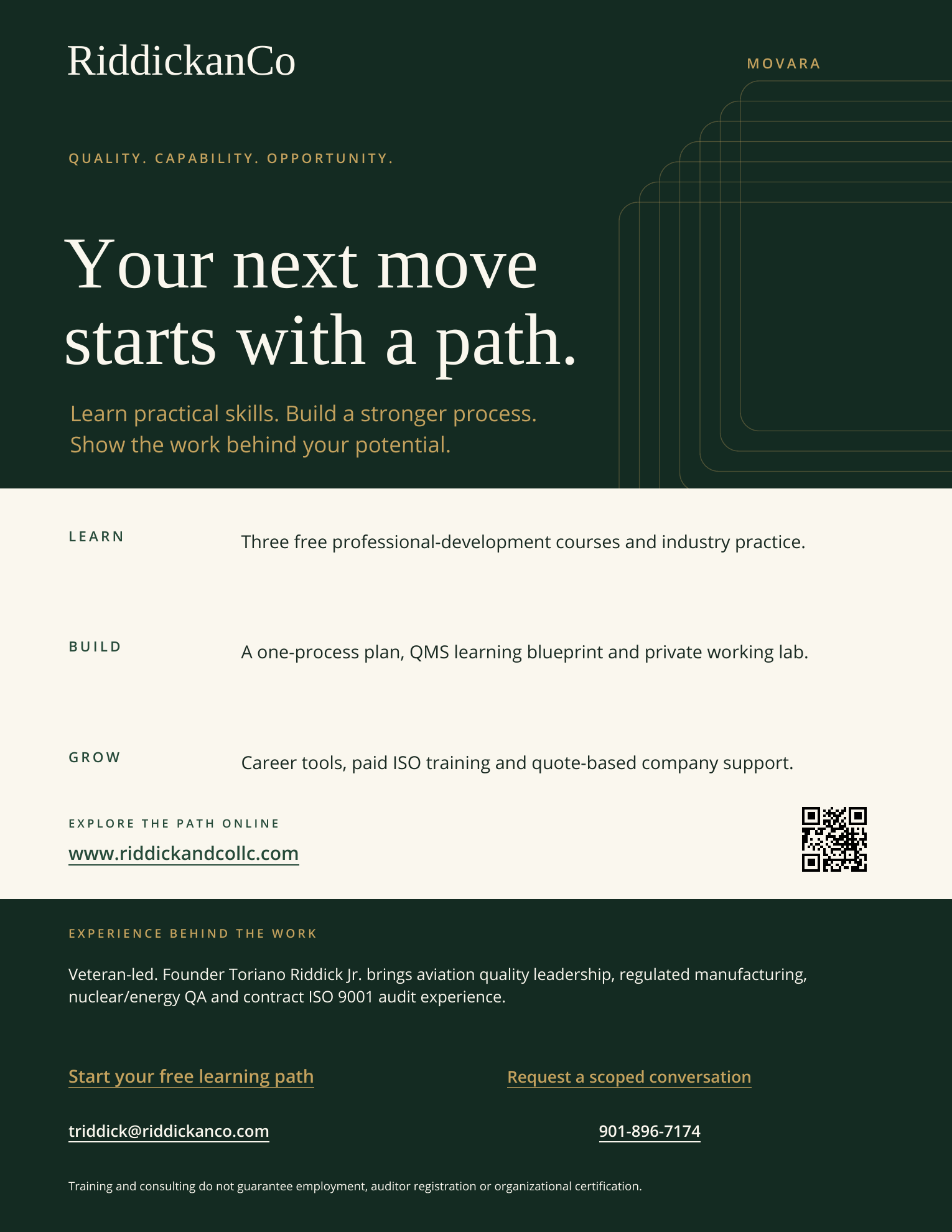 Share the next step. cover in deep green and gold