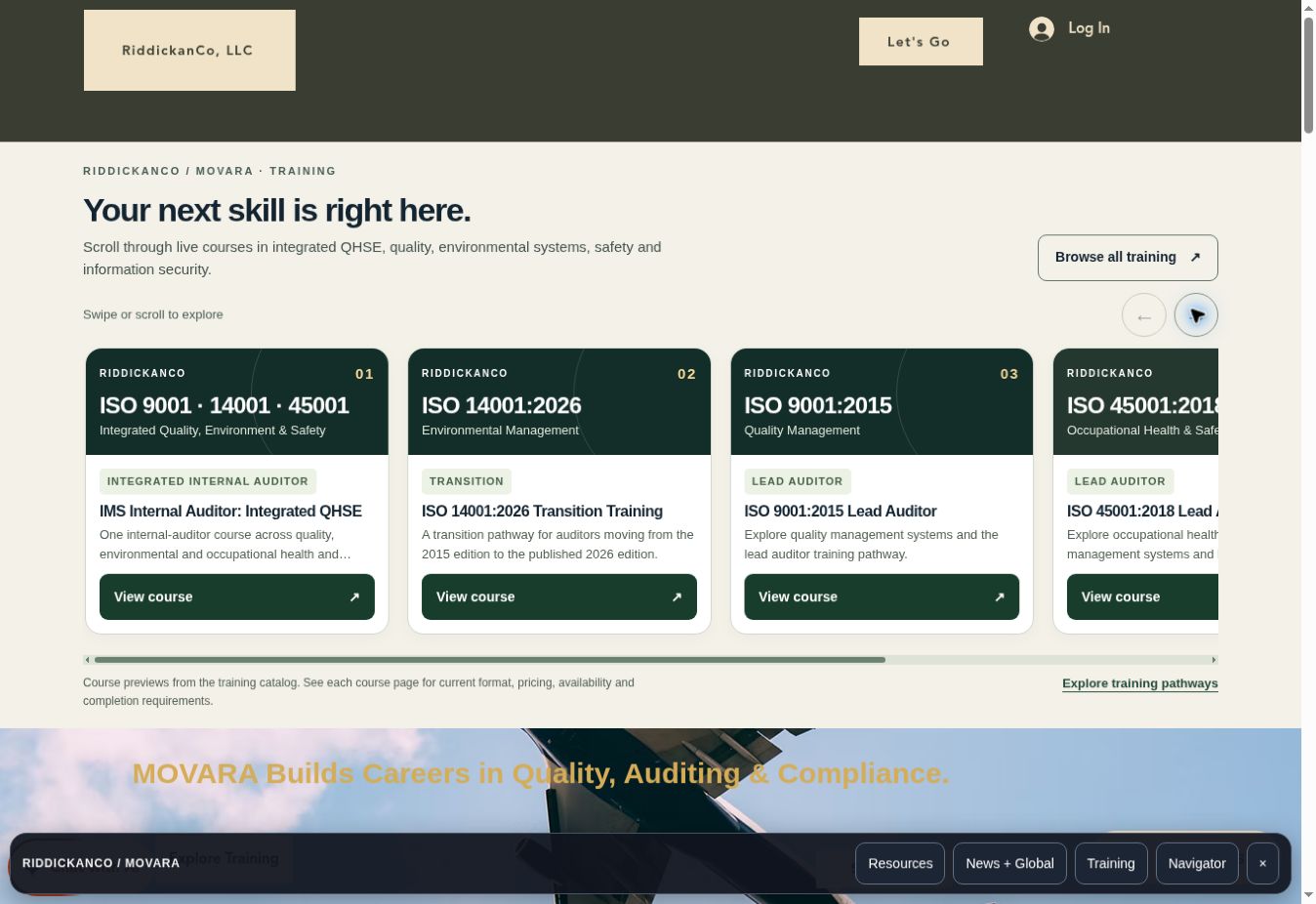 RiddickanCo homepage training course preview window